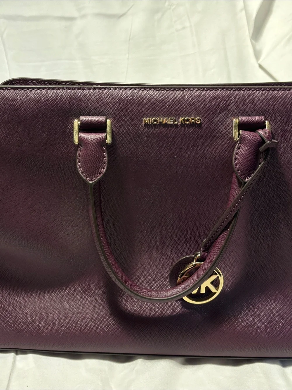 Michael Kors Plum Saffiano Satchel with Gold Hardware